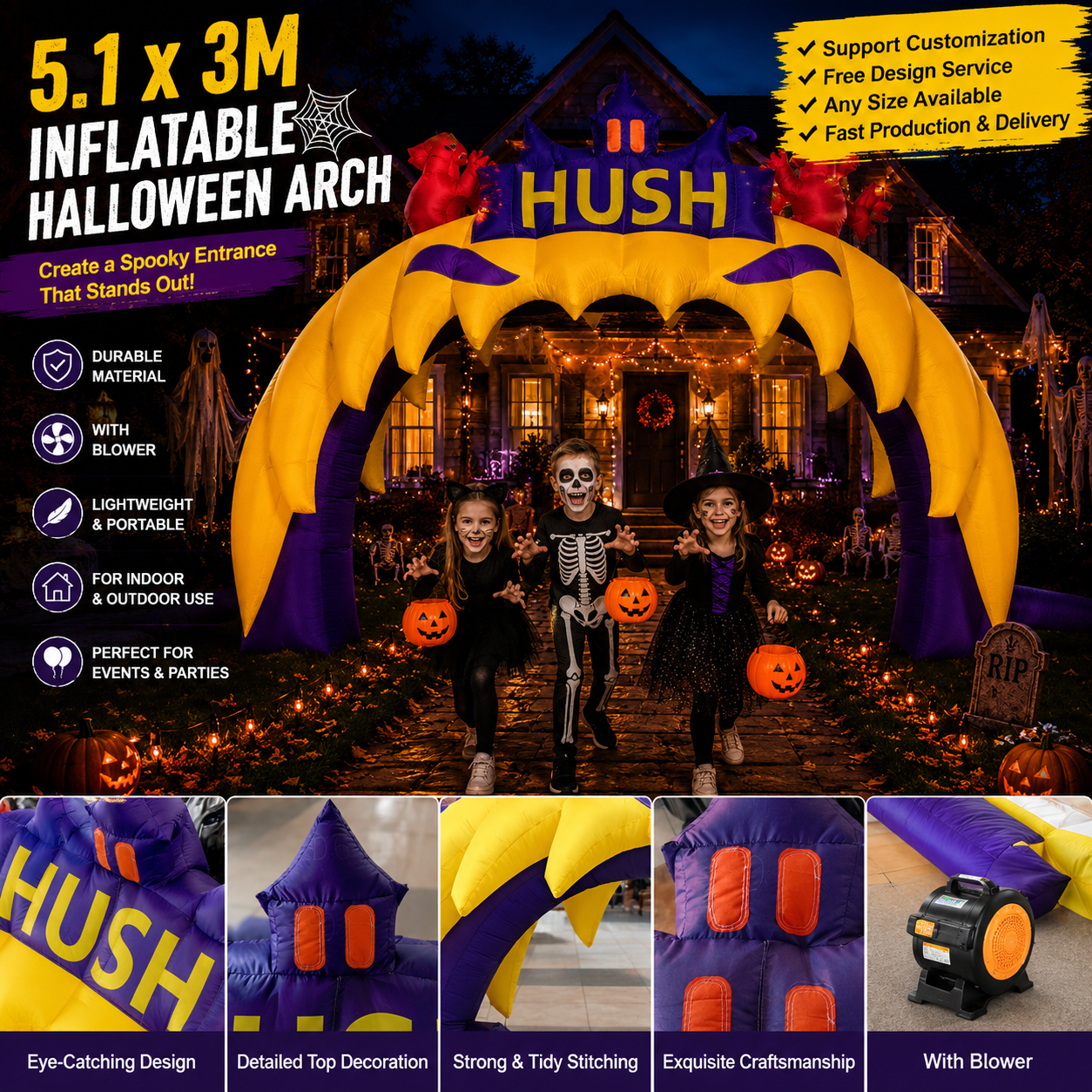 NB-CT034 Halloween Inflatable Monster Arch Giant Teeth Inflatable Arch Gate Outdoor Lawn Party Halloween Inflatable Decorations