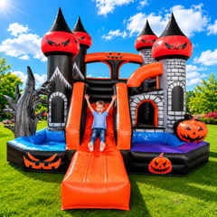 NB-CT035 Halloween Inflatable Bounce House Castle with Slide, Custom Commercial Halloween Bouncy Jumper for Kids Party Rental