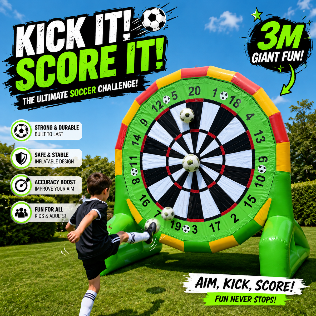 NB-SG092 3M Giant Inflatable Soccer Dart Board Game Target for Adults & Kids, Carnival Football Challenge, Event Party Sports Attraction