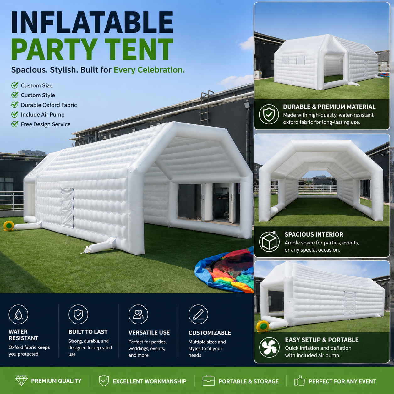 NB-TE062 Large White Inflatable Party Tent UV Waterproof  Inflatable Shelter for Outdoor Wedding Backyard Event Commercial Exhibition Pool Shade Quick Inflate Setup