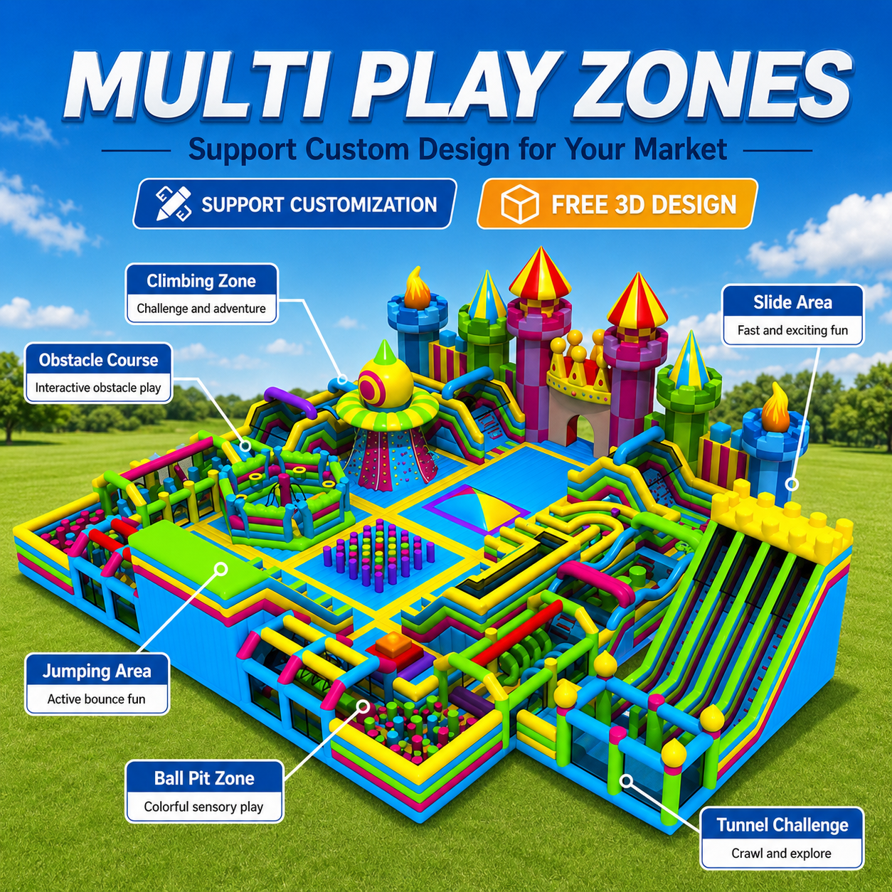 Commercial Giant Inflatable Amusement Park Obstacle Course Custom Indoor Outdoor Playground OEM ODM Free 3D Design