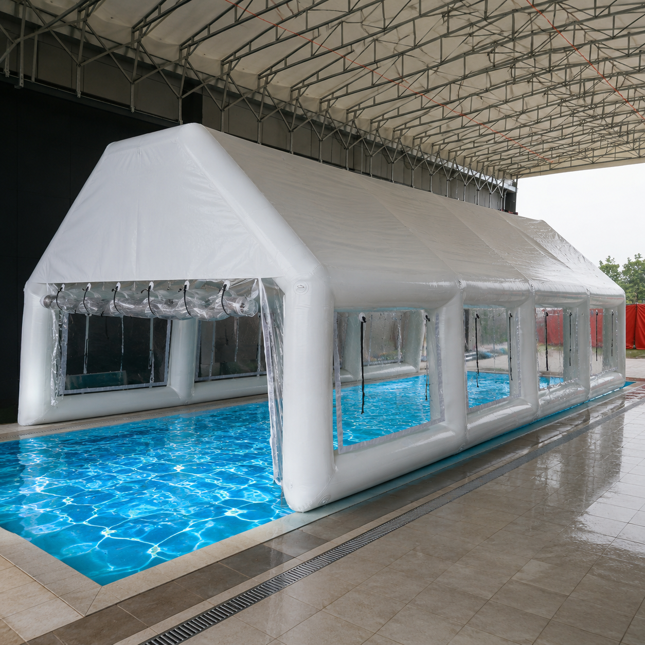 NB-TE061 Inflatable Pool Tent UV Resistant Waterproof Large Space Inflatable Canopy for Backyard Swimming Pool Quick Setup Outdoor Water Play Shelter for Kids Family