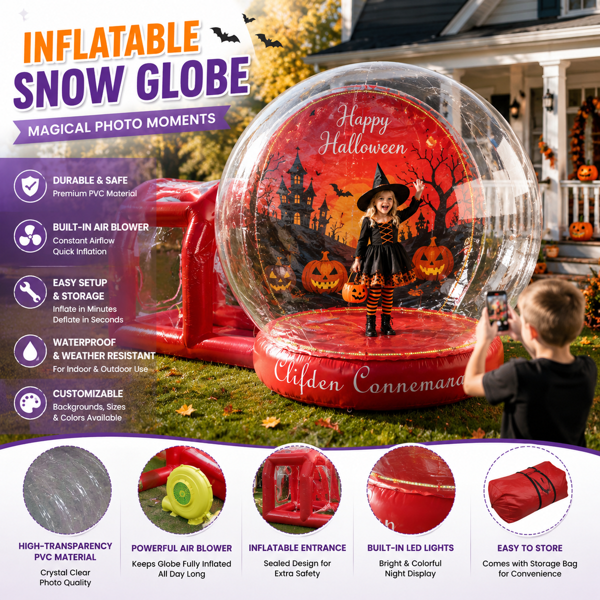 NB-TE063 Giant Inflatable Human Snow Globe with Constant Airflow Waterproof PVC Christmas Outdoor Photo Booth Decoration Custom Print