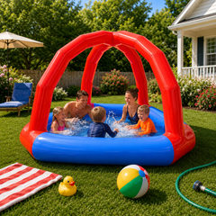 NB-WTP024 Large Inflatable Kids Water Splash Pool with Built-in Sprinkler Canopy, Outdoor Blow Up Backyard Water Play Pool for Toddlers Children Summer Garden Splash Fun